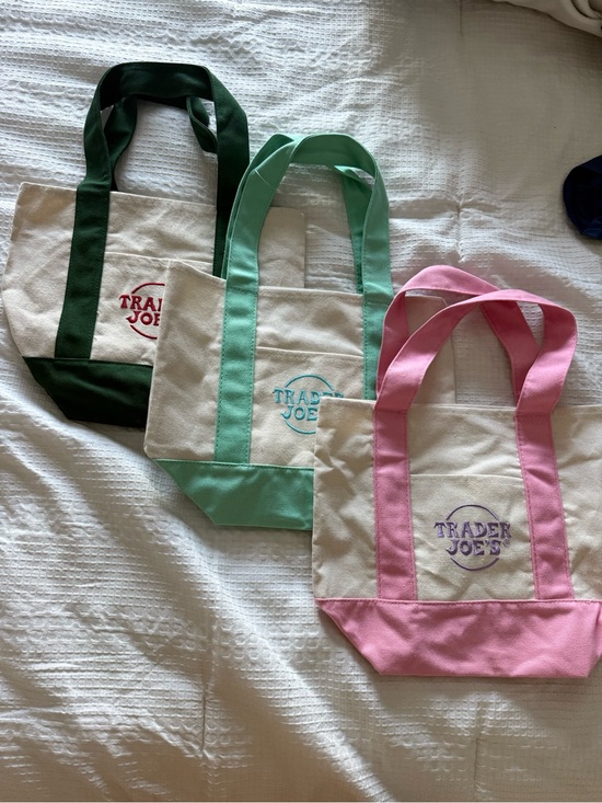 Trader Joe'S Handbags - Trader Joe's Canvas Tote Bag - Pink, Mint, Forest Green